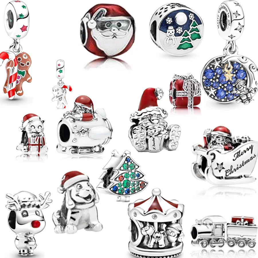 New Christmas Tree Santa Red Nose Reindeer Gingerbread Man Dangle Charm Bead Fit Original Silver 925 European Bracelet Jewelry