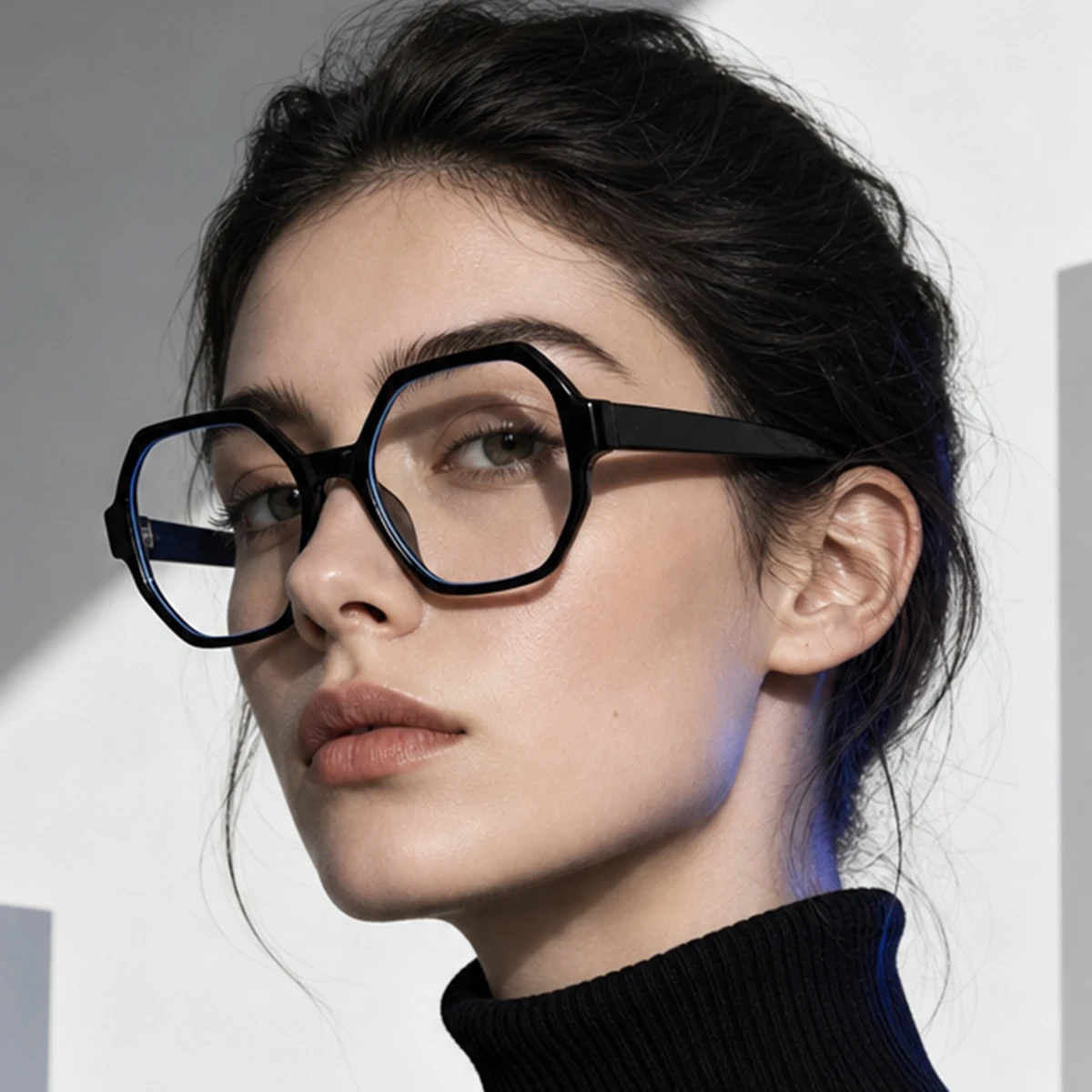 1 Pair of Women's Polygonal Frame Glossy Black Non-Prescription Glasses, Simple and Versatile Women's Glasses That Complement the Face Shape, Suitable for Daily Commuting, Cultural Outings, Short Trips, and Casual Gath