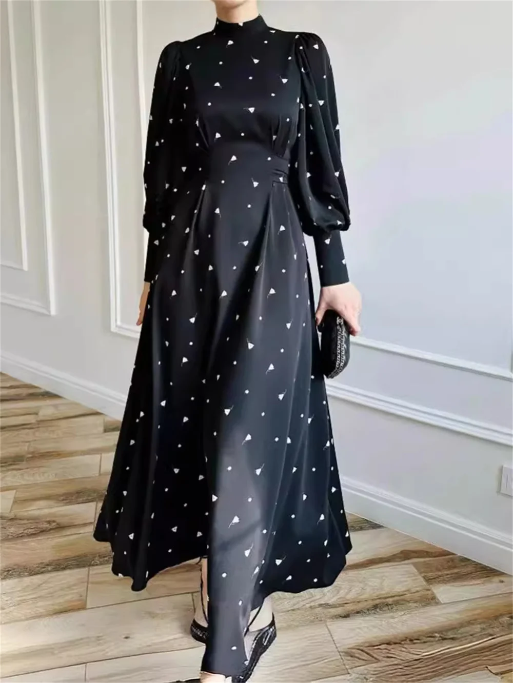 2024 spring/summer new fashion women's dress Fashion printed round neck long sleeve dress