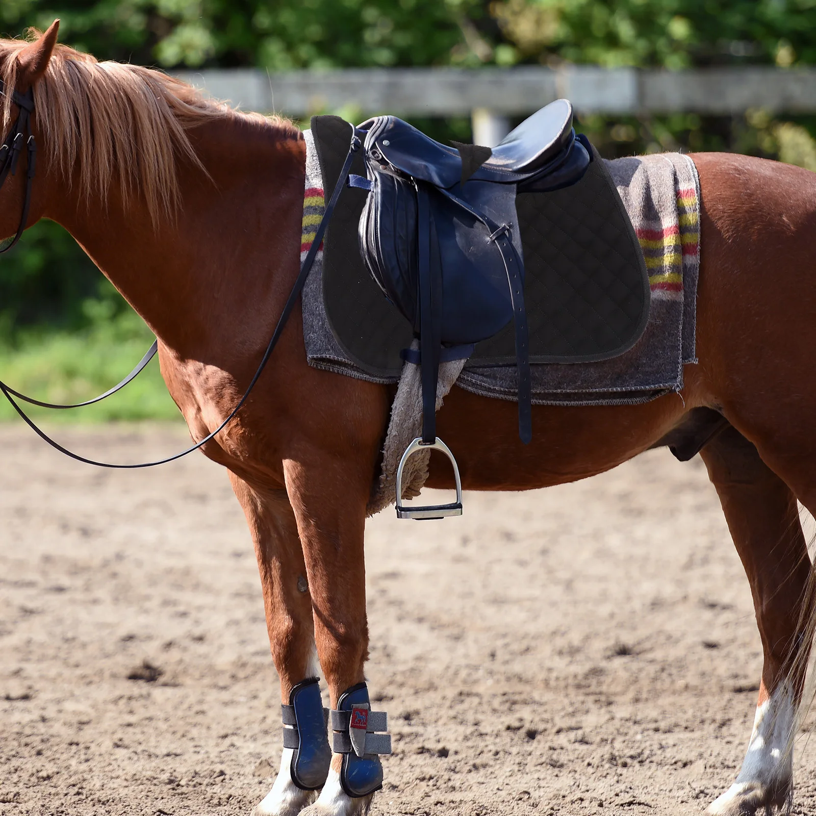 

1pc Thick Breathable Horse Saddle Pad Cushion with Straps Anti-Slip Sweat Protection Durable Seat Cover for for