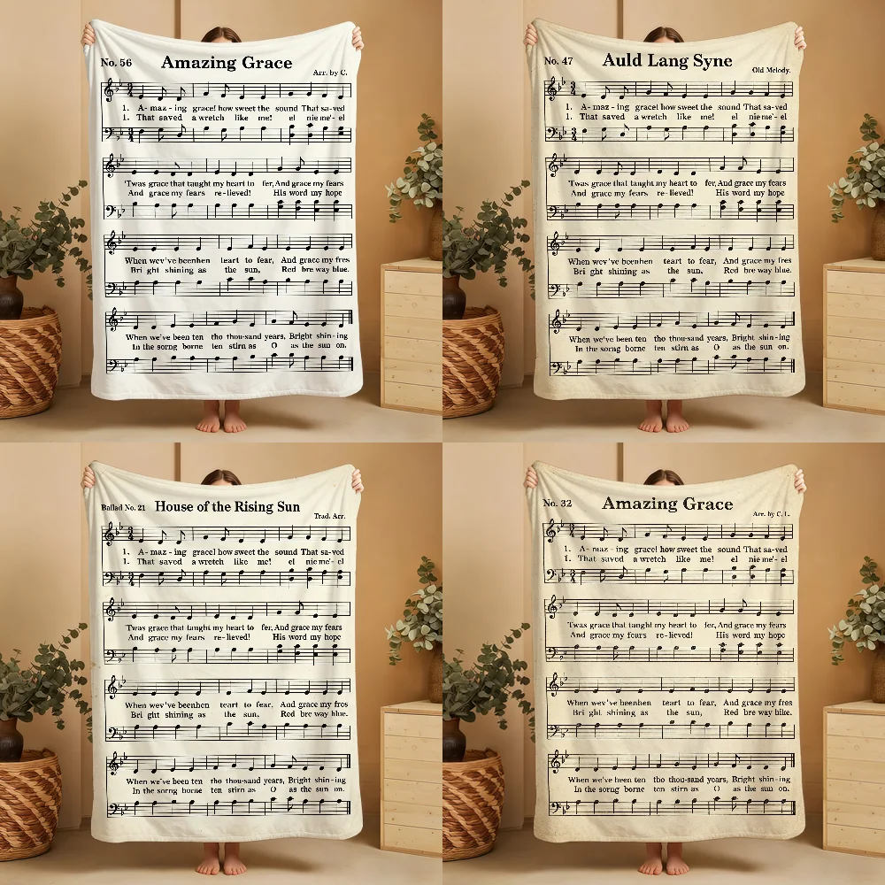 Vintage Sheet Music Blanket Soft Printed Flannel Warm Cozy Nap Bed Sofa Travel Camping Season Gift Adults Kids