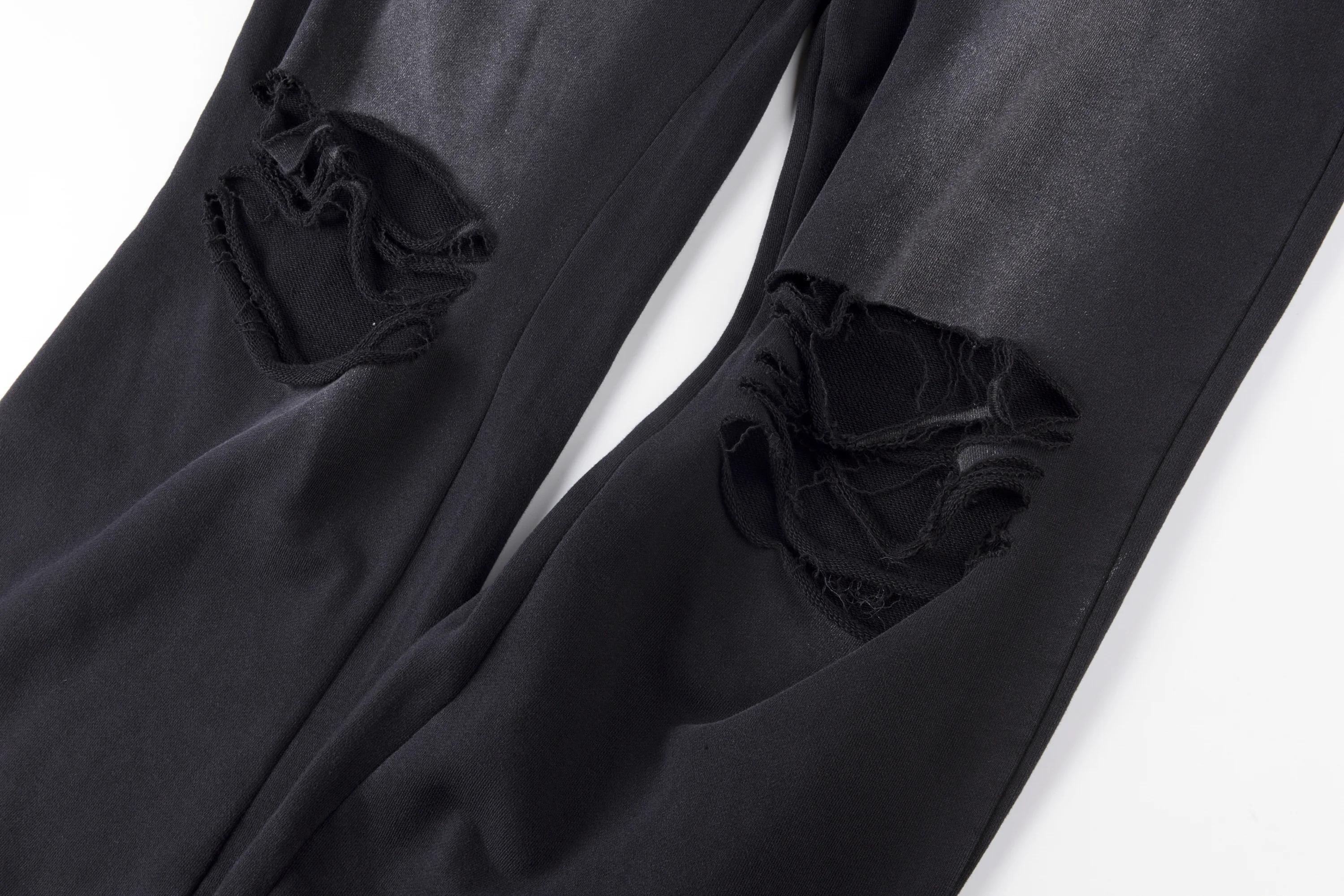 Vertabrae American street wash worn holes embroidered logo trousers