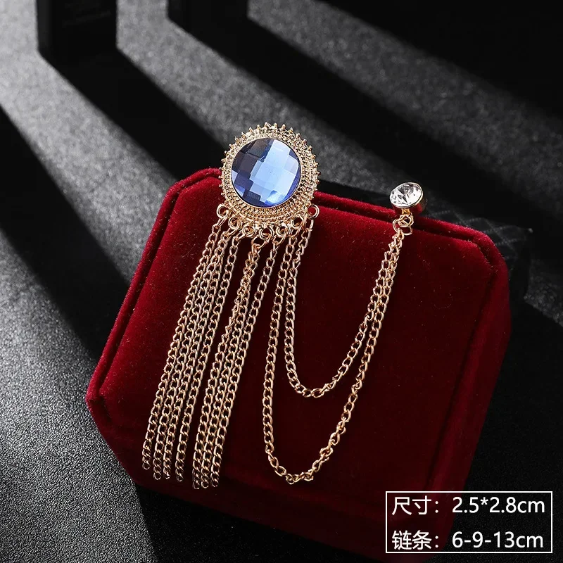 Metall-Strass-Kristall-Brosche-Set – Herren-Anstecknadel mit Hemdkragen und schwarzer Quaste, luxuriöse Corsage-Broschen, Schmuckzubehör – Detail 11