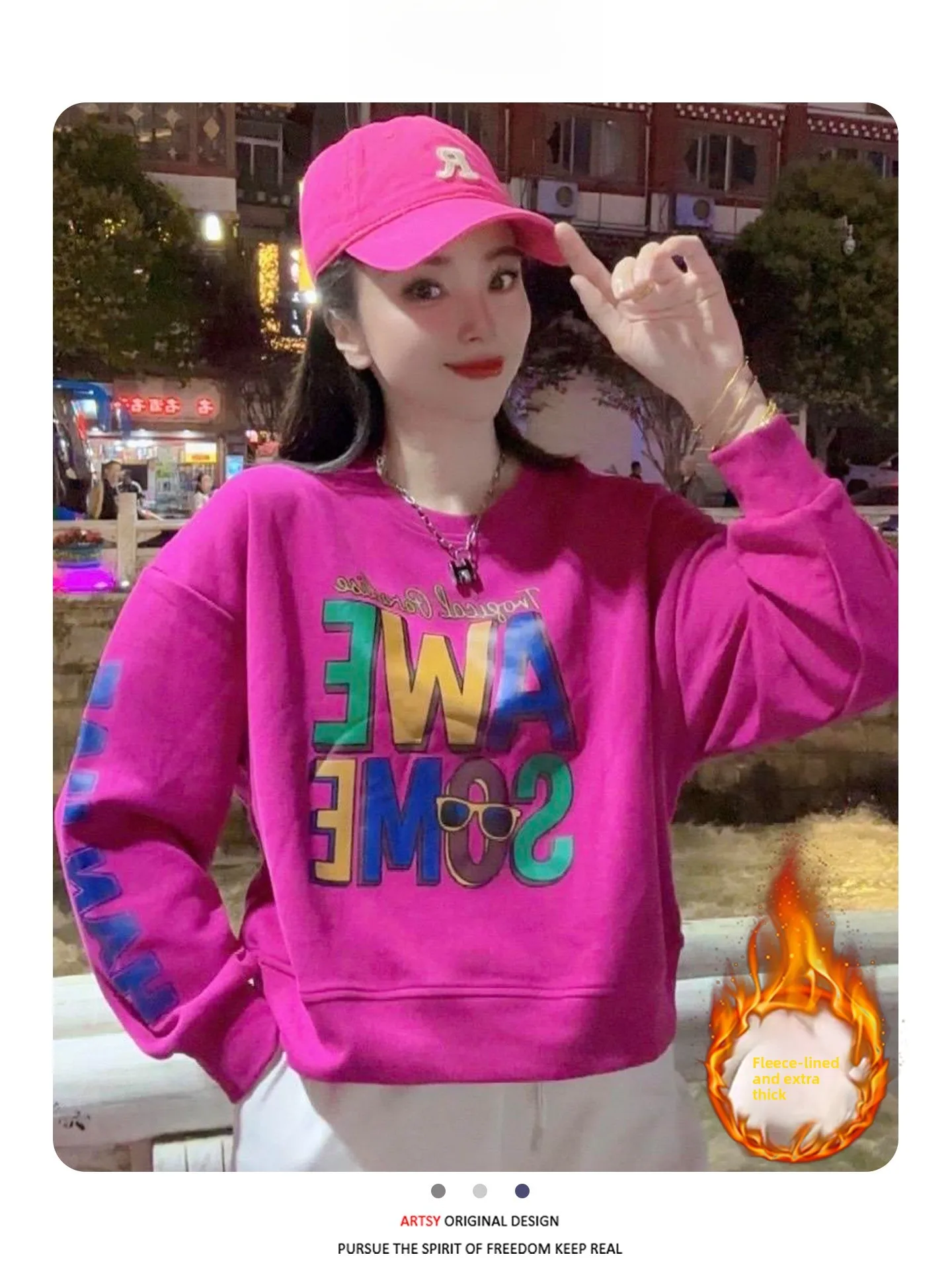 เสื้อฮู้ดผู้หญิงทรงหลวม ผ้าซับในหนา อุ่นสบาย ใส่ได้ทั้งฤดูใบไม้ร่วงและฤดูหนาว ไซส์ใหญ่ ช่วยให้ดูผอมเพรียว