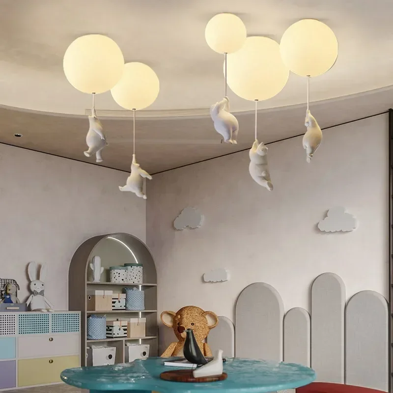 Nordic Creative Designer Balloon Cartoon Bear Ceiling Lamp Children's Room Study Bedroom Chandelier Indoor Decor Light Fixture