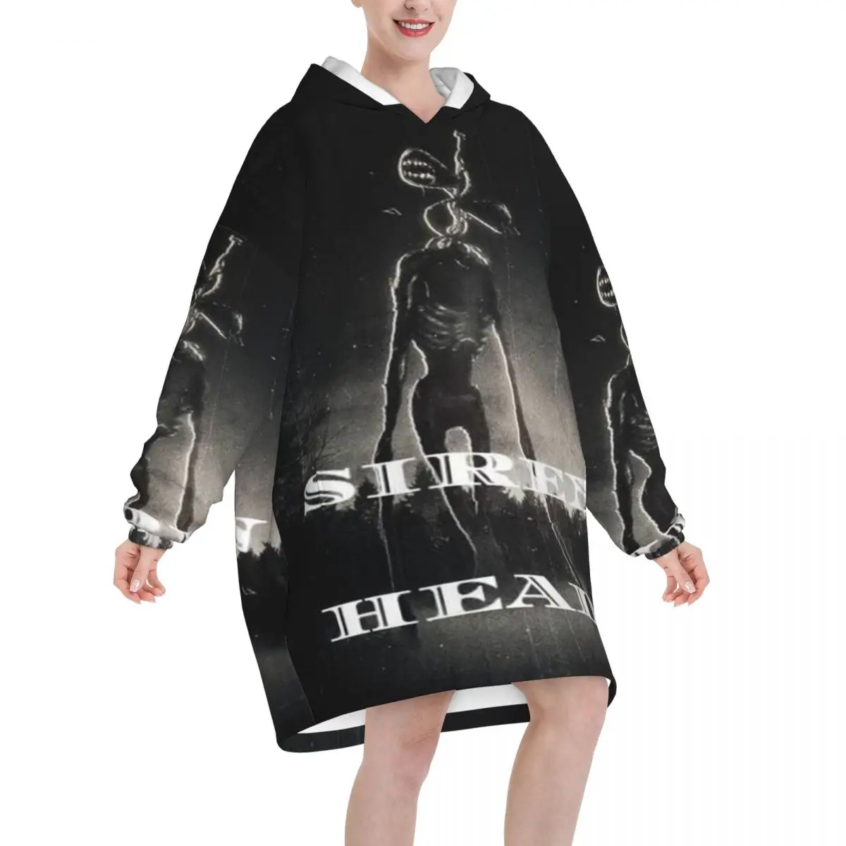 Siren Head In Dark Forest Wearable Blanket Hoodie for Women Men Oversized Sweatshirt Blanket with Pocket