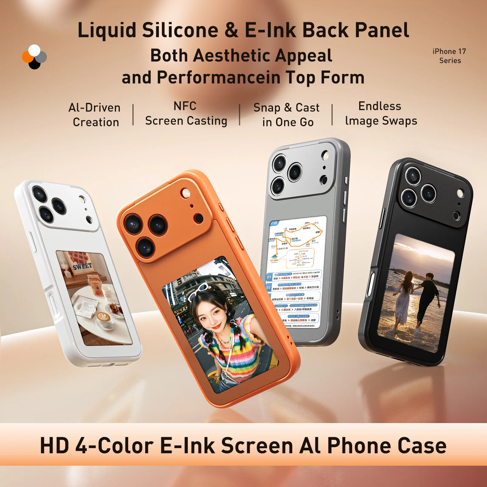 

Wireless Screen Cast 4-Color E-Ink Smart Phone Case DIY Custom Photo Shockproof Protective Phone Case Personalized Decor For iPh