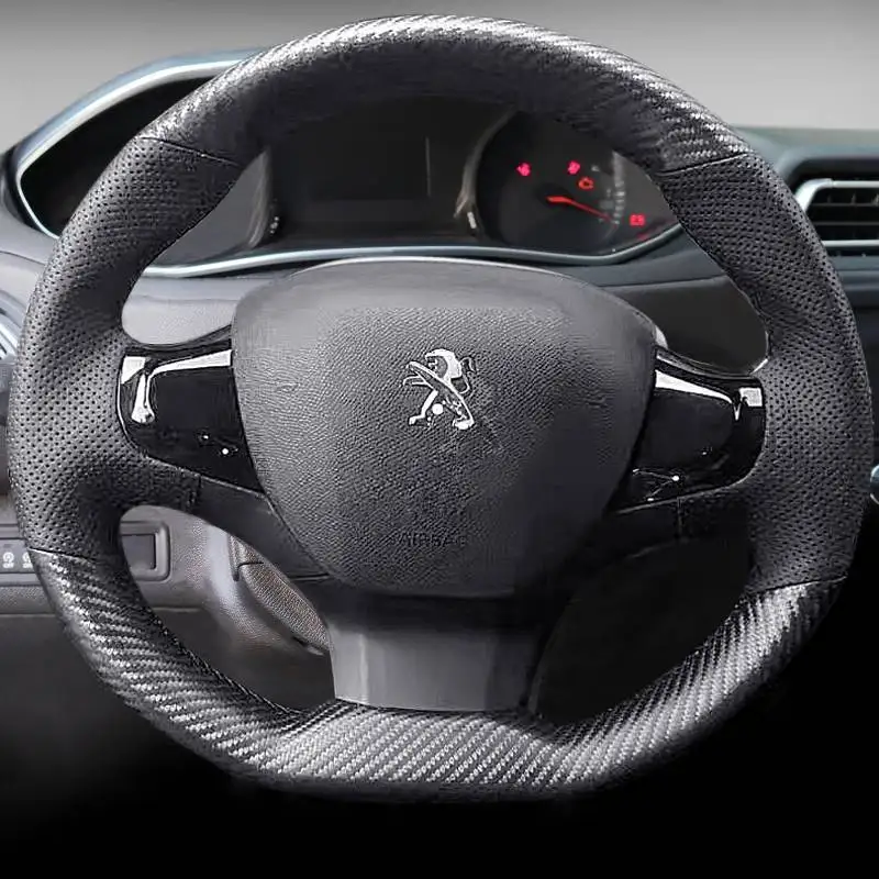 

DIY Hand-stitched For Peugeot 308 2014 -2017 308S 408 508 Leather Anti-skid Interior Car Accessories Steering Wheel Cover