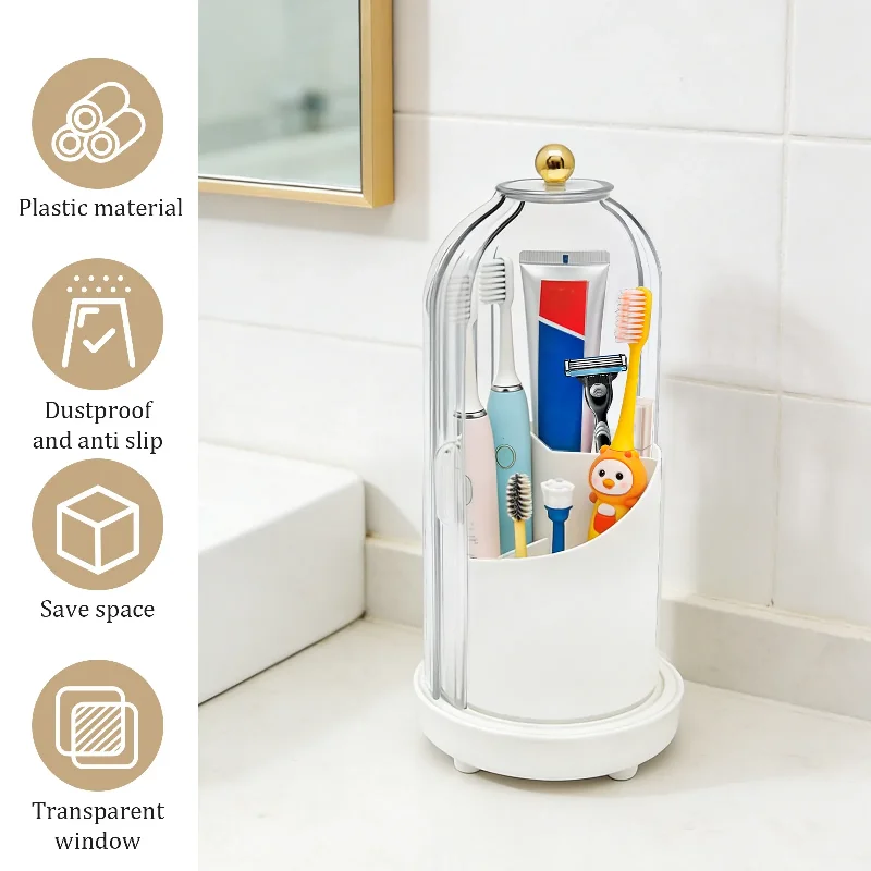 Rotating Toothbrush Holder with Cover Bathroom Cosmetics Holder Countertop Organizer Box Electric Toothbrush Toothpaste Holder