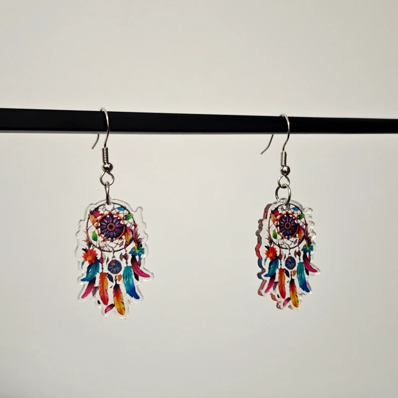Bohemian Dreamcatcher Pattern Flat Acrylic Earrings - Vintage Artistic Beach-Ready Style Earrings For Women