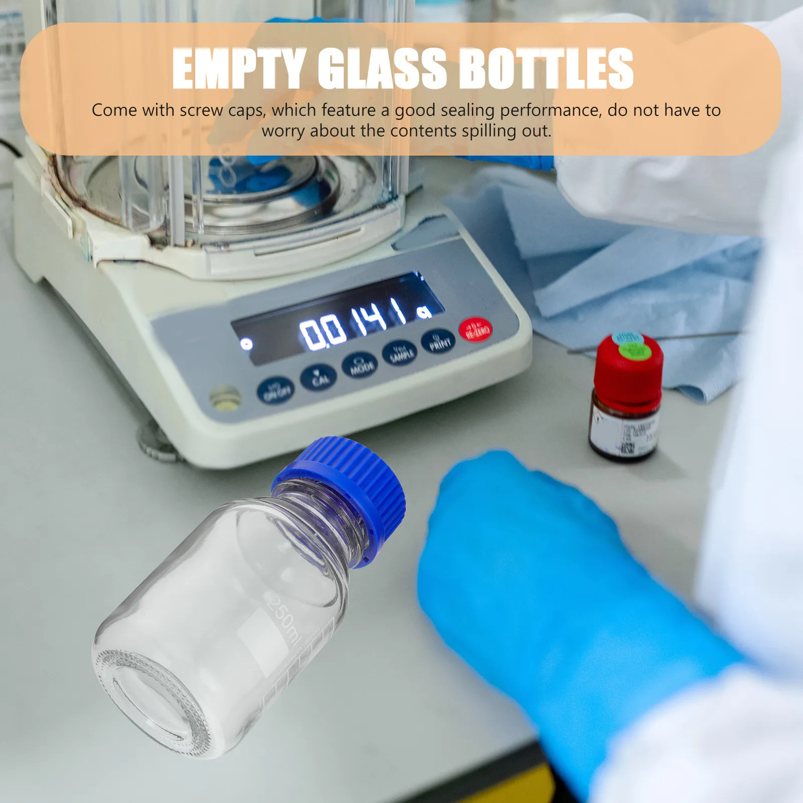 4Pcs Graduated Blue Cap Reagent Bottles Glass Storage Bottles Screw Caps for Lab Chemical Medicine Applications