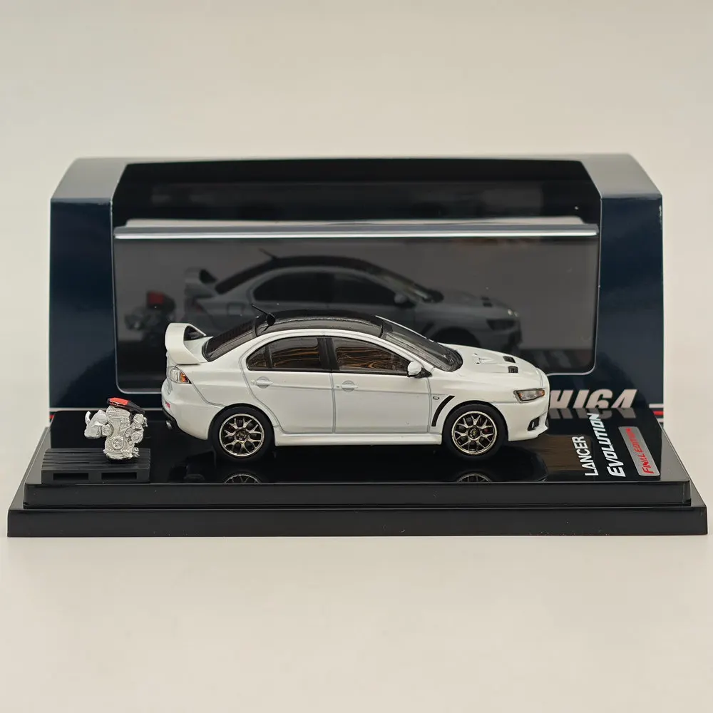 Hobby Japan 1:64 Lancer Evolution X Final Edition w/Engine Display Model White Pearl Black Roof HJ642053CWP Diecast Car