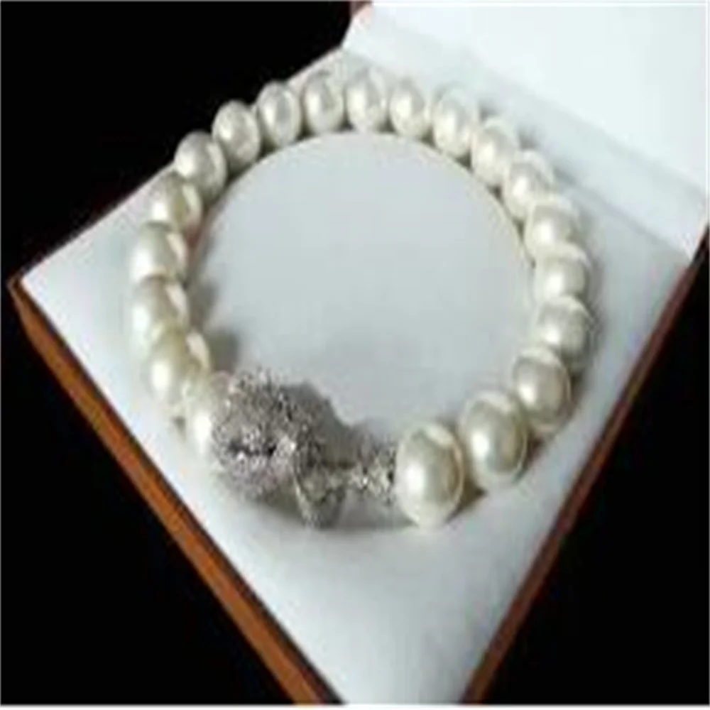 

design Natural 18'' 18mm white shell pearl inlay zircon leopard head LUXURY necklace Free shipping