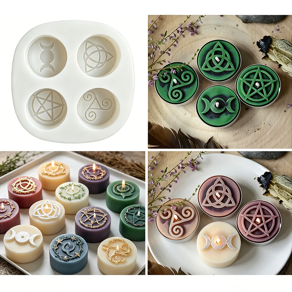 Wicca-Symbol Silikonform für Teelichter, DIY Keltische Wachsschmelzen, Gips-Dekoration und Epoxidharz-Gießform für Heimdekoration – Detail 3
