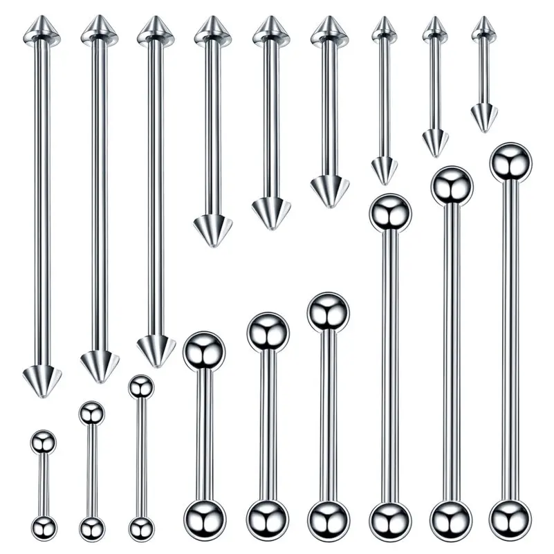5Pcs Stainless Steel 14/16G Straight Helix Tragus Industrial Ear Studs Bar Piercing Tongue Ring Barbell Pircing Body Jewelry Kit