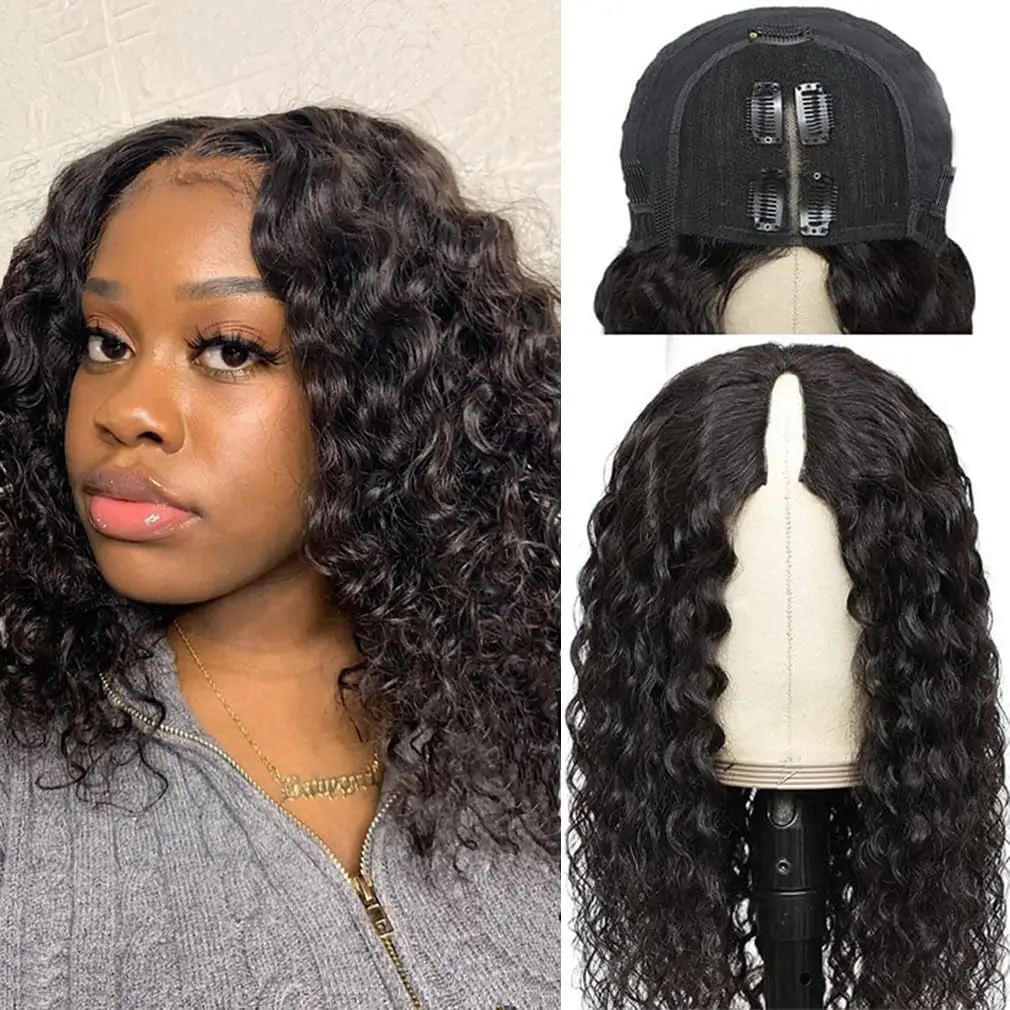 Water Wave V Part Wig Human Hair  for Women 180% Density V Part Beginner Friendly Human Hair Brazilian Machine MadeNatural Color