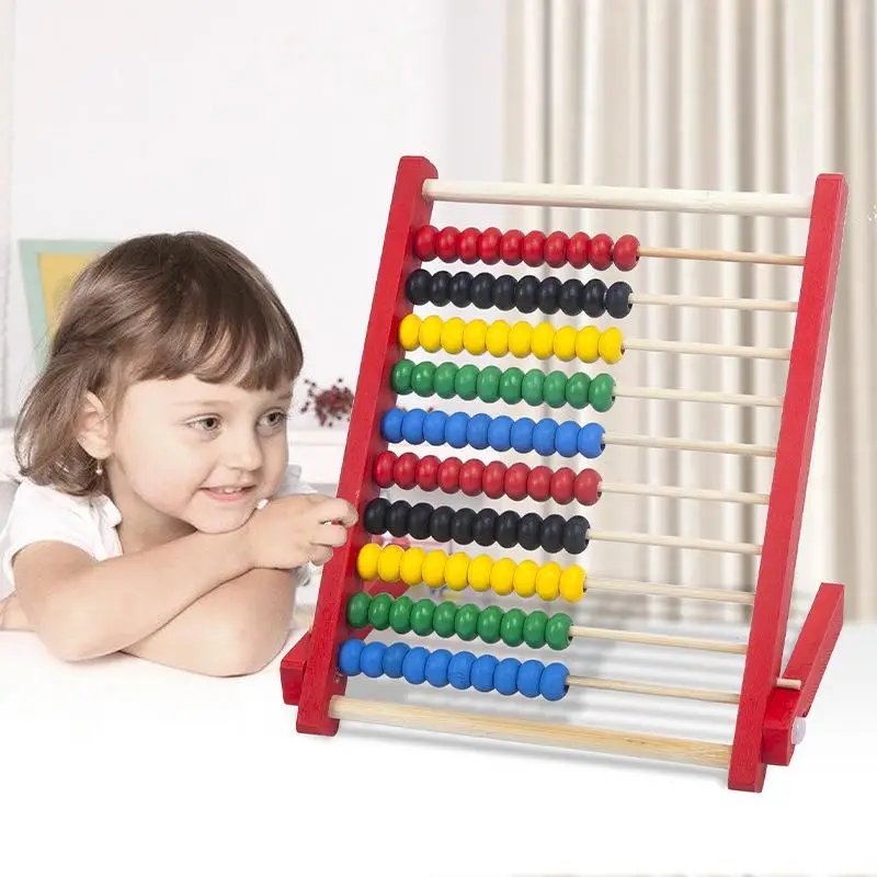 1 pz. Educazione precoce dei bambini Rack di calcolo colorato Dieci giocattoli di legno Sussidi didattici Montessori Abaco Rack regalo