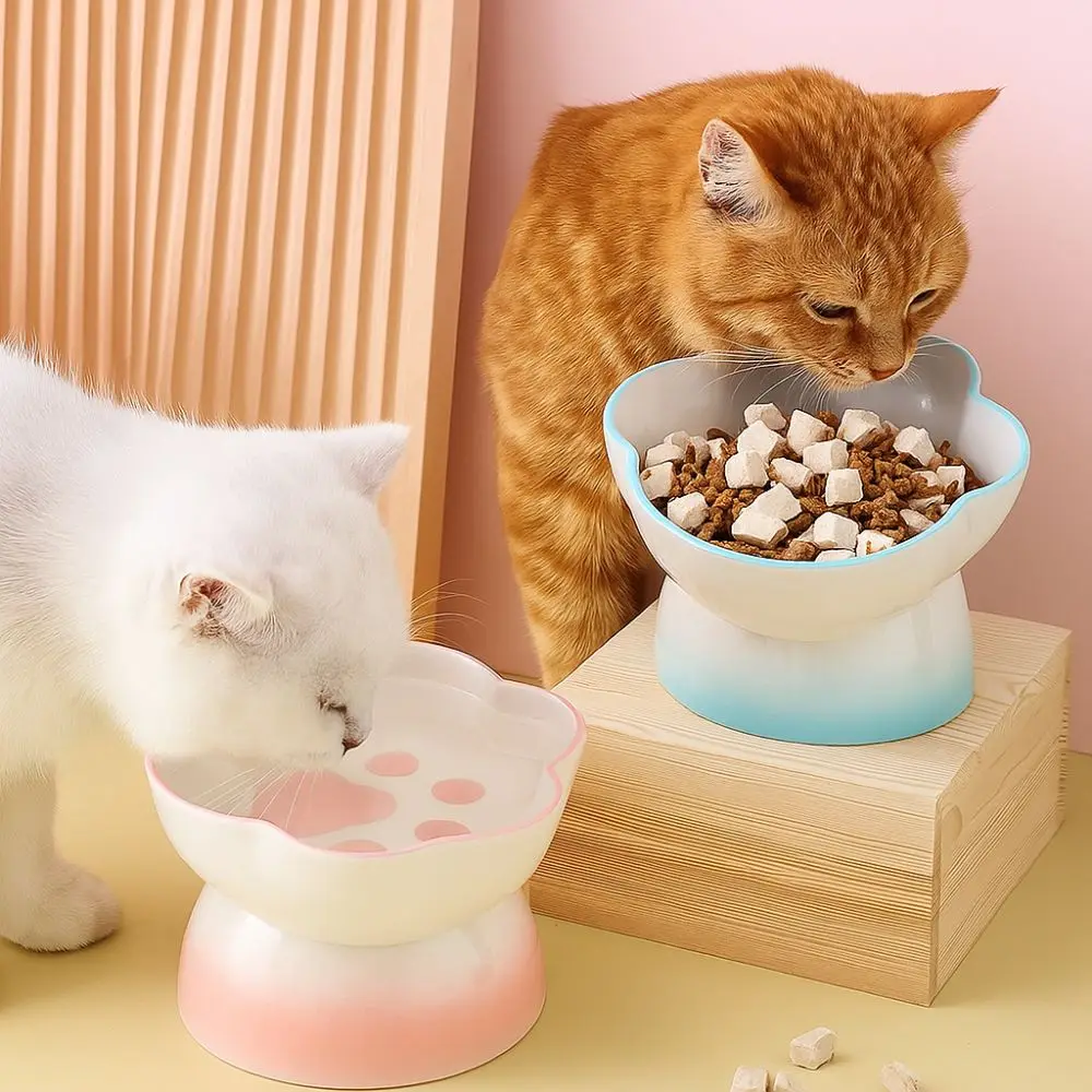 

High Foot Ceramic Cat Bowl Slanted Large Capacity Dog Food Bowl Claw Pattern Anti Overturning Pet Drinking Bowl Pet Eating