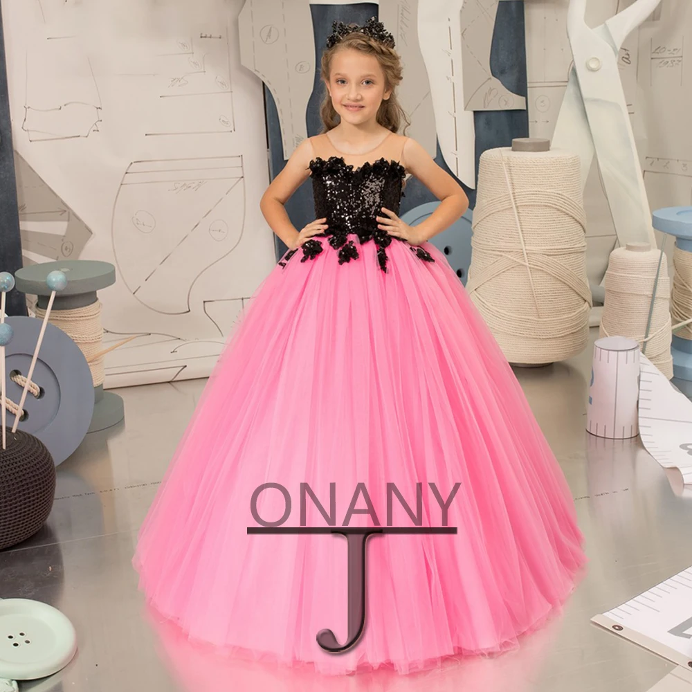 

JONANY Trendy Sequines Flower Girl Dress O-Neck Sleeveless Backless Personalised Ball Gown Girl Princess Roupas De Florista