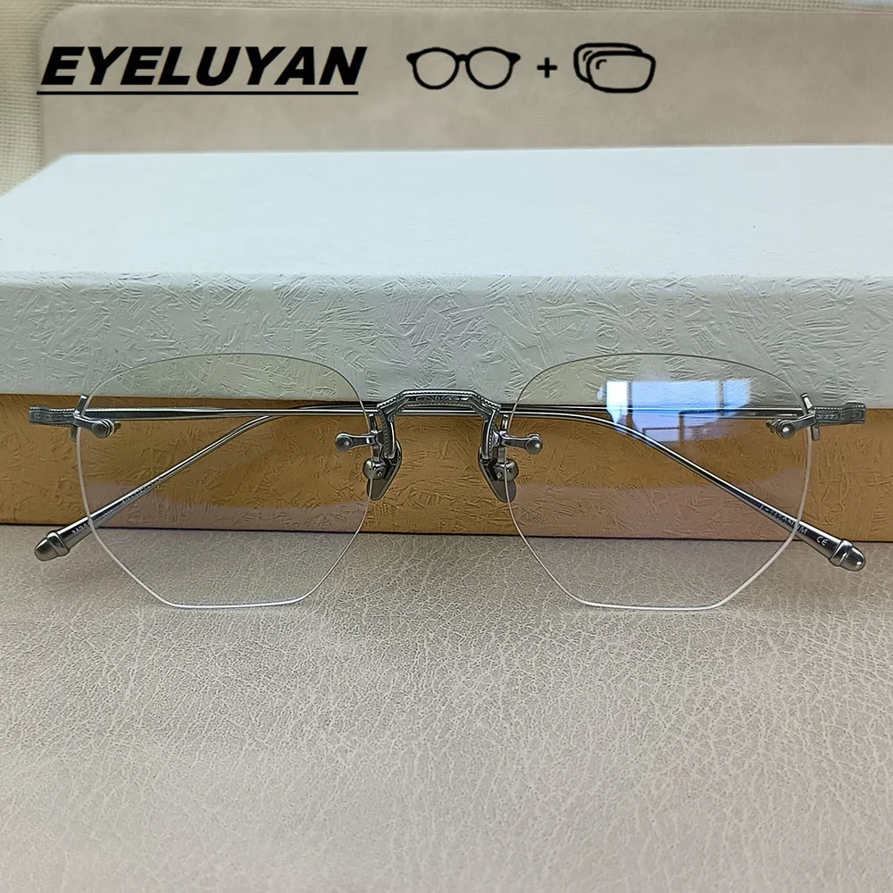 EYELUYAN Prescription Glasses 1.61 MR-8 Anti Radiation Aspheric Lens Myopia Optical Rimless Eyeglasses Pure Titanium Frame