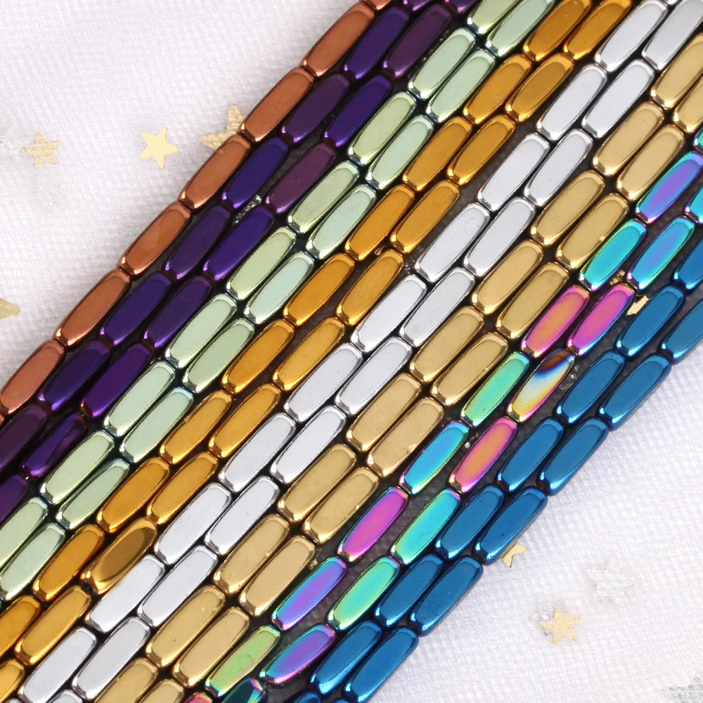 3x9mm Gold Color Fillet Rectangle Colorful Plating Hematite Loose Spacer Natural Stone Beads for Jewelry Making DIY Bracelet