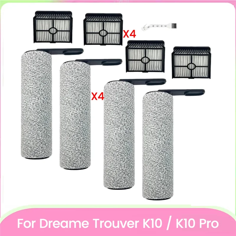 

BAAO-9PCS Brush Roller And HEPA Filter Set For Dreame Trouver K10 / K10 Pro Cordless Dry And Wet Vacuum Cleaners Parts