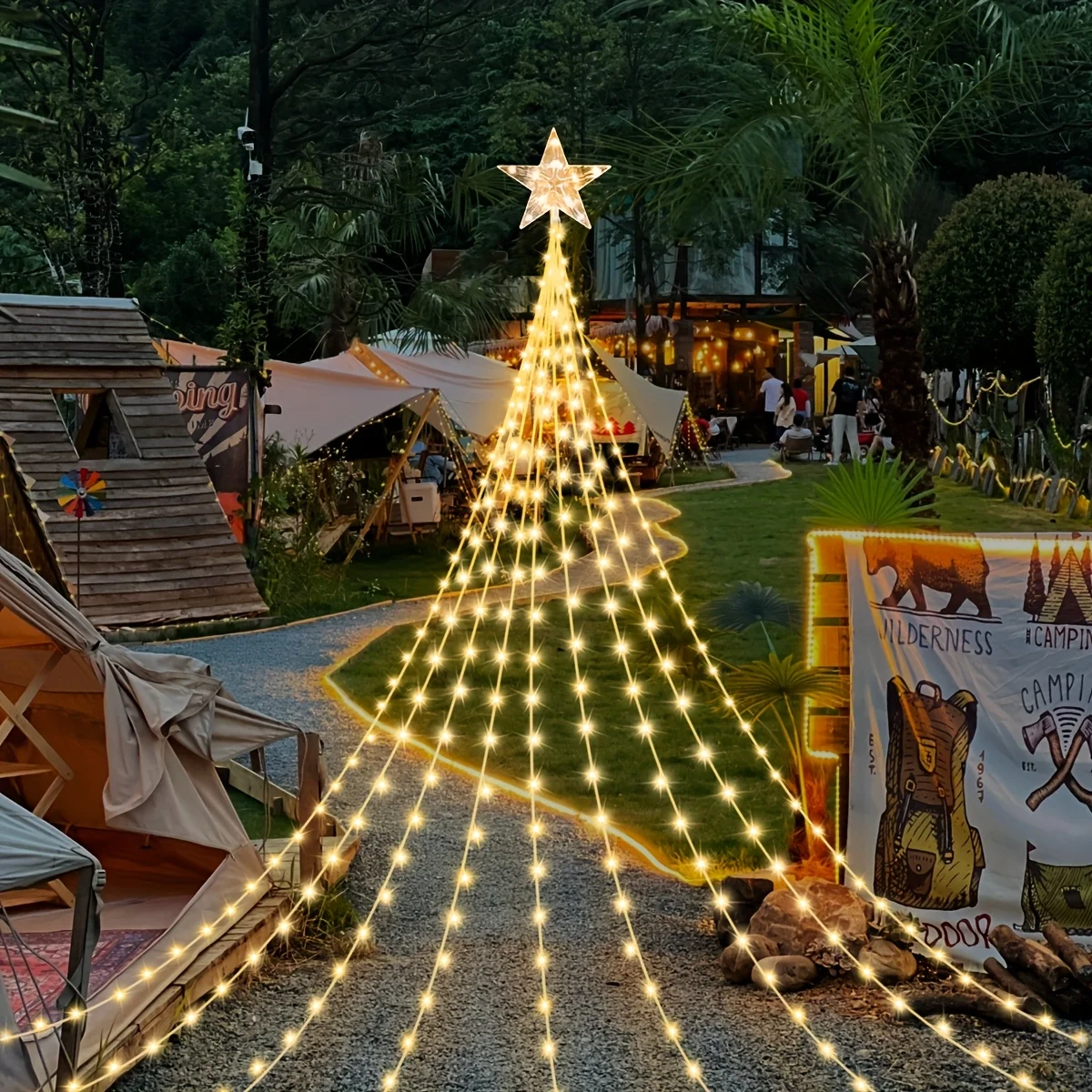 LED Christmas Star Waterfall Lights, USB Power, 8 Lighting Modes, For Garden Party Christmas Decoration image 3