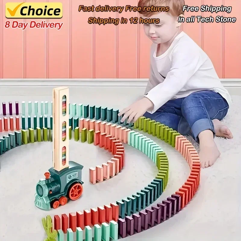 Automatic Laying Domino Train Electric Car Brick Blocks Kits Creative Games Intelligence Educational DIY Toys Kids Birthday Gift