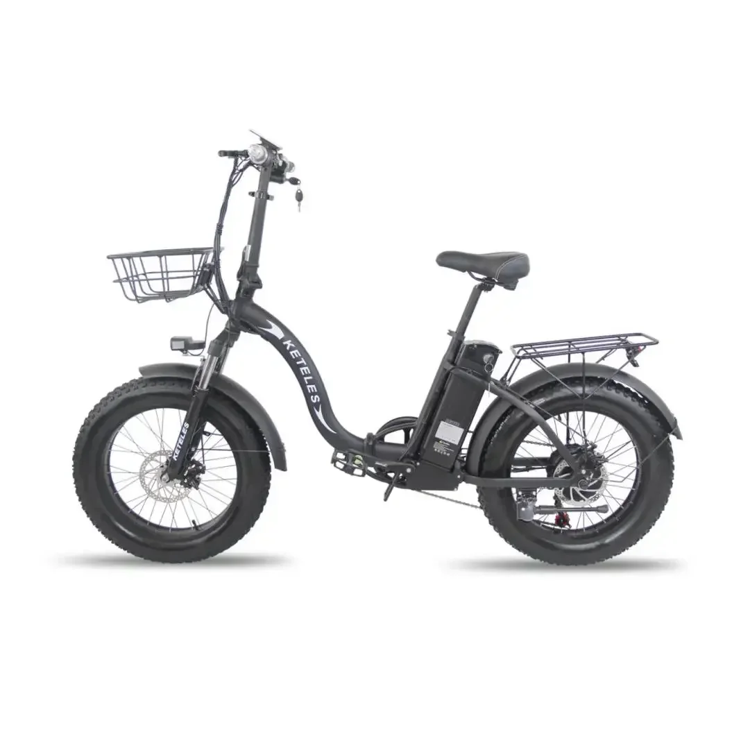 

EU warehouse high quality cheap fast 1000W folding snow fat wide tire 20"cargo e-bike food delivery electric bike w basket set