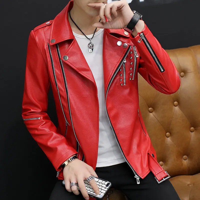 2024 Spring and Autumn Men\'s Leather Jacket Slim Fit Functional Personality Short Coat