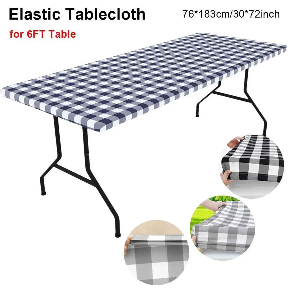 New 30x72inch Spandex Tablecloth 6FT Rectangle Oil-Proof Elastic Picnic Table Cloth Waterproof Fitted Table Cover Dining Tables