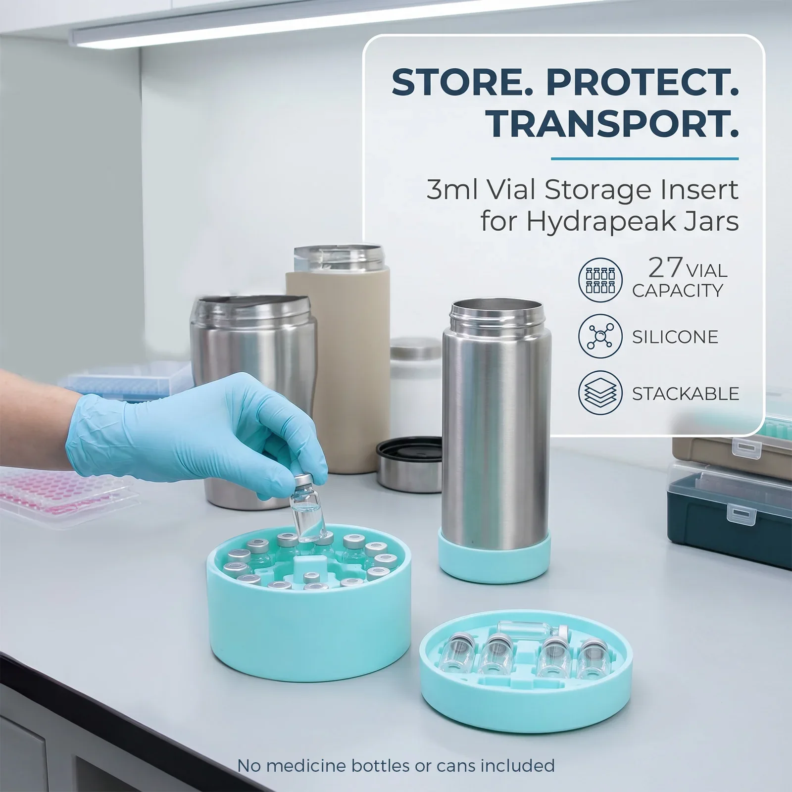 2/3Pcs Leak Free Vial Storage Inserts Silicone 3ml Vial Insert Maximum Hold 27 or 48 Vial Compatible with Hydrapeak Food Jar