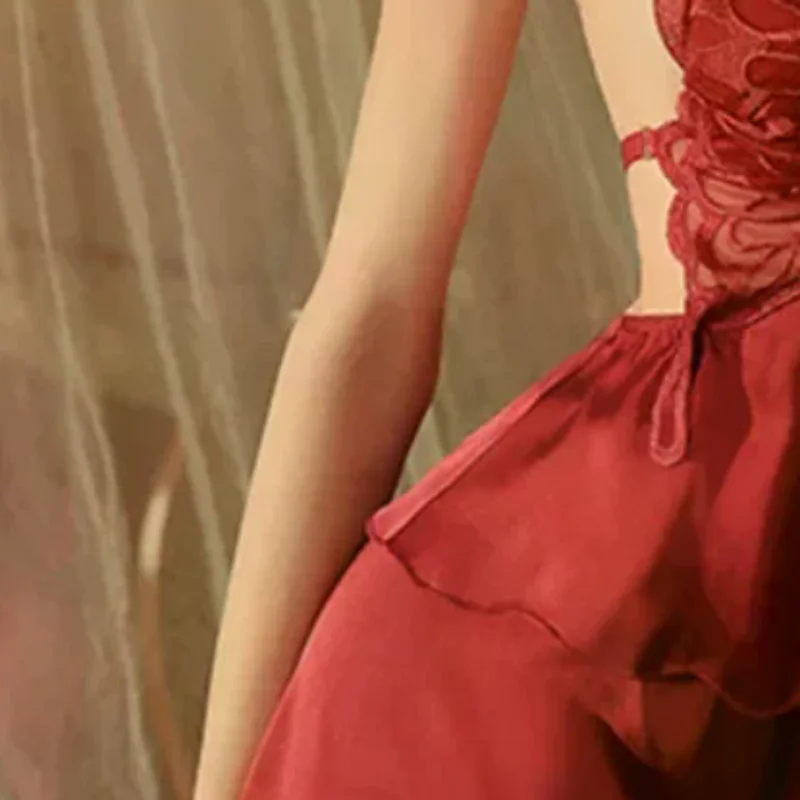 

Sexy Butterfly Pure Desire Suspender Pajamas Set With Breast Pads Lingerie Female Home Uniform Set