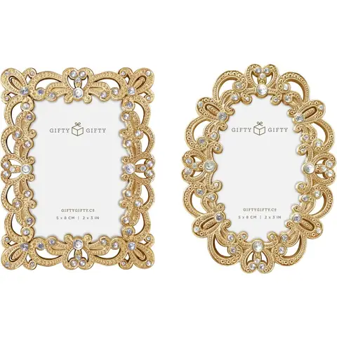 Vintage Gold Mini Frame Set/Set of 2 / 2x3 In | For Tabletop Display | Perfect for Home Decor, Wedding, Graduation, Or Milestone