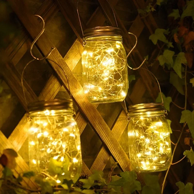 

New Solar Waterproof Lantern Mason Jar Lights Outdoor Solar Glass Bottle Outdoor Christmas Yard Decorations