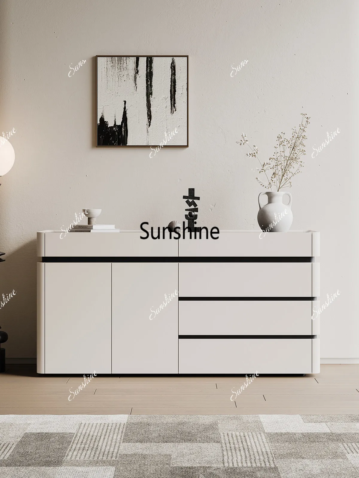 Italian minimalist jewelry cabinet household floor cream style white bedside chest