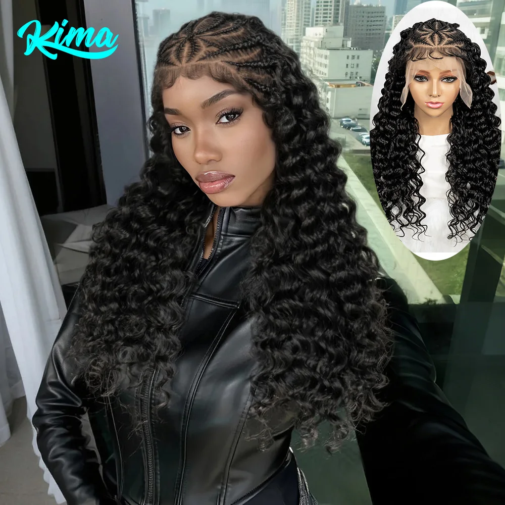 

13X6 Фронтальные кружевные парики Верхняя плетеная 26 дюймов Волнистые бесклеевые парики Натуральные волны Вьющиеся синтетические парики для чернокожих женщин