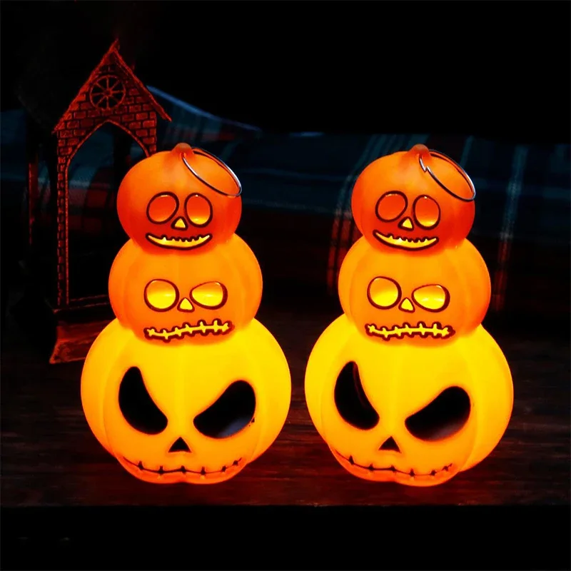 Lampada da notte di zucca di Halloween Lanterna portatile Lampada da ornamento a pelo di zucca di Halloween Lanterna per oggetti di scena per feste Luci notturne di Halloween