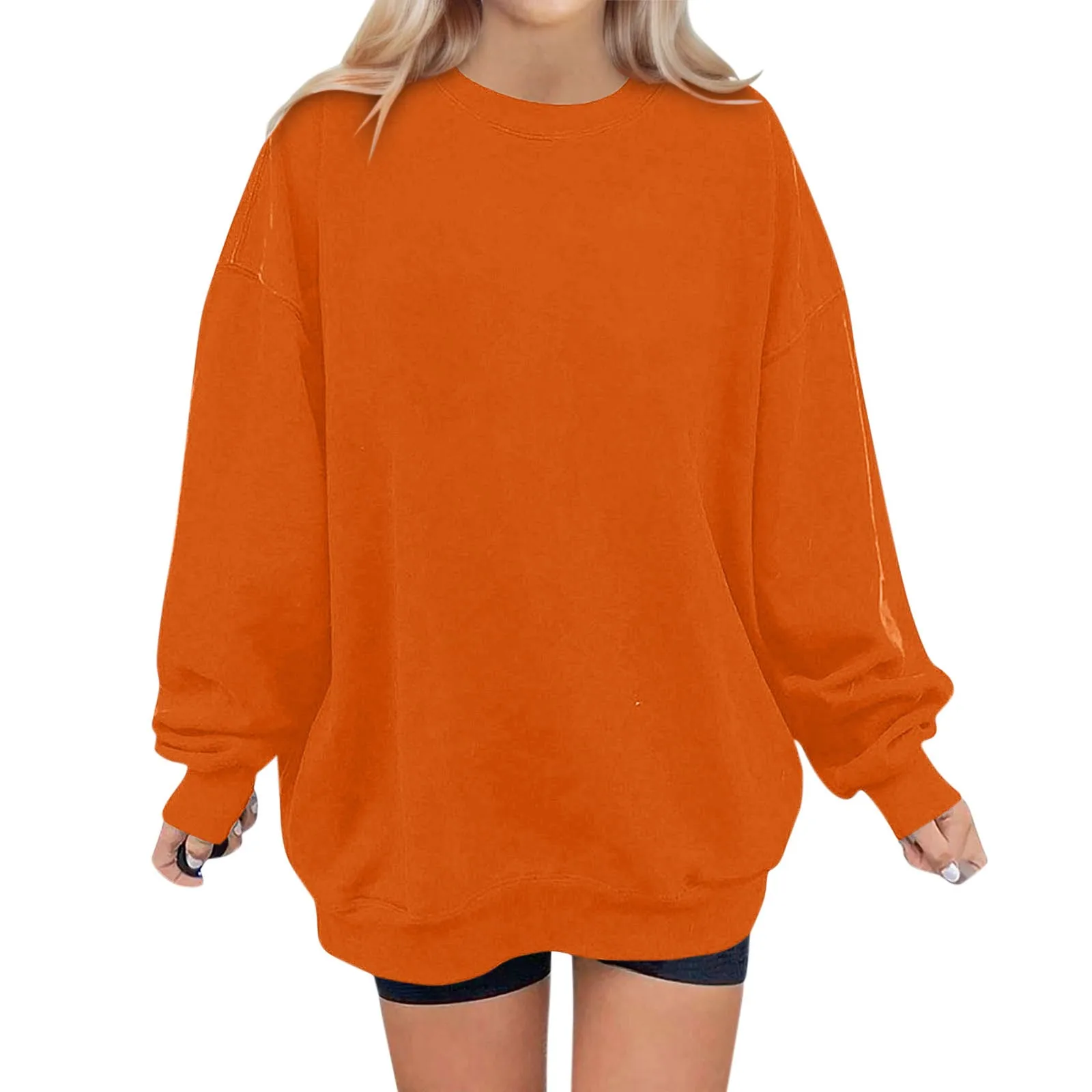 Women\'s Casual Fashion Solid Color Long Sleeve O-Neck Sweatshirts Pullover Top