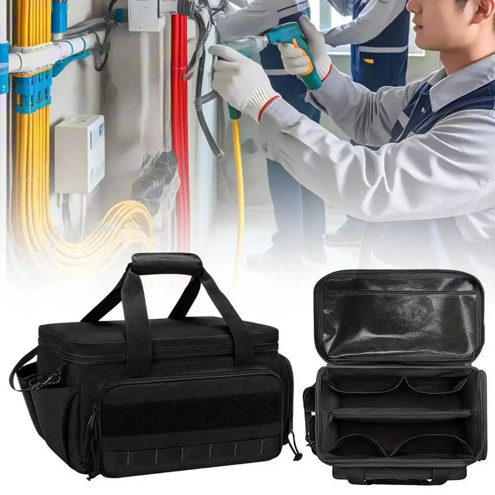 Kit di attrezzi per la lavorazione del legno per elettricisti da 14 pollici Borsa portatile da uomo nera Borsa multifunzionale per riporre hardware di grande capacità