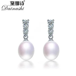 Dainashi High Quality 925 Sterling Silver Zircon Drop Earrings Elegant 100% Genuine Natural Freshwater Pearl Earrings for Women