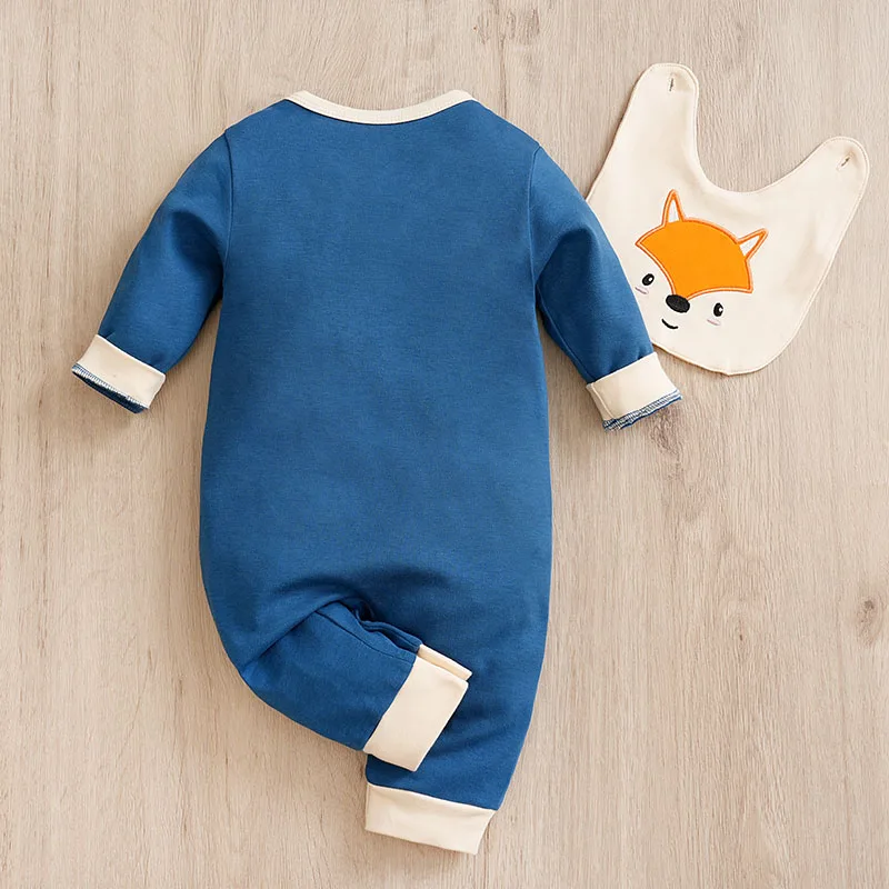 Spring And Autumn Boys And Girls Cute Cartoon Fox Printed Cotton Comfortable Long Sleeve Baby Bodysuit