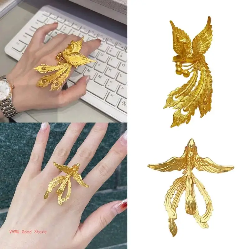 Unique Lace Rings Jewelry Elegant Lace Fenghuang Finger Rings Accessory for Weddings and Parties