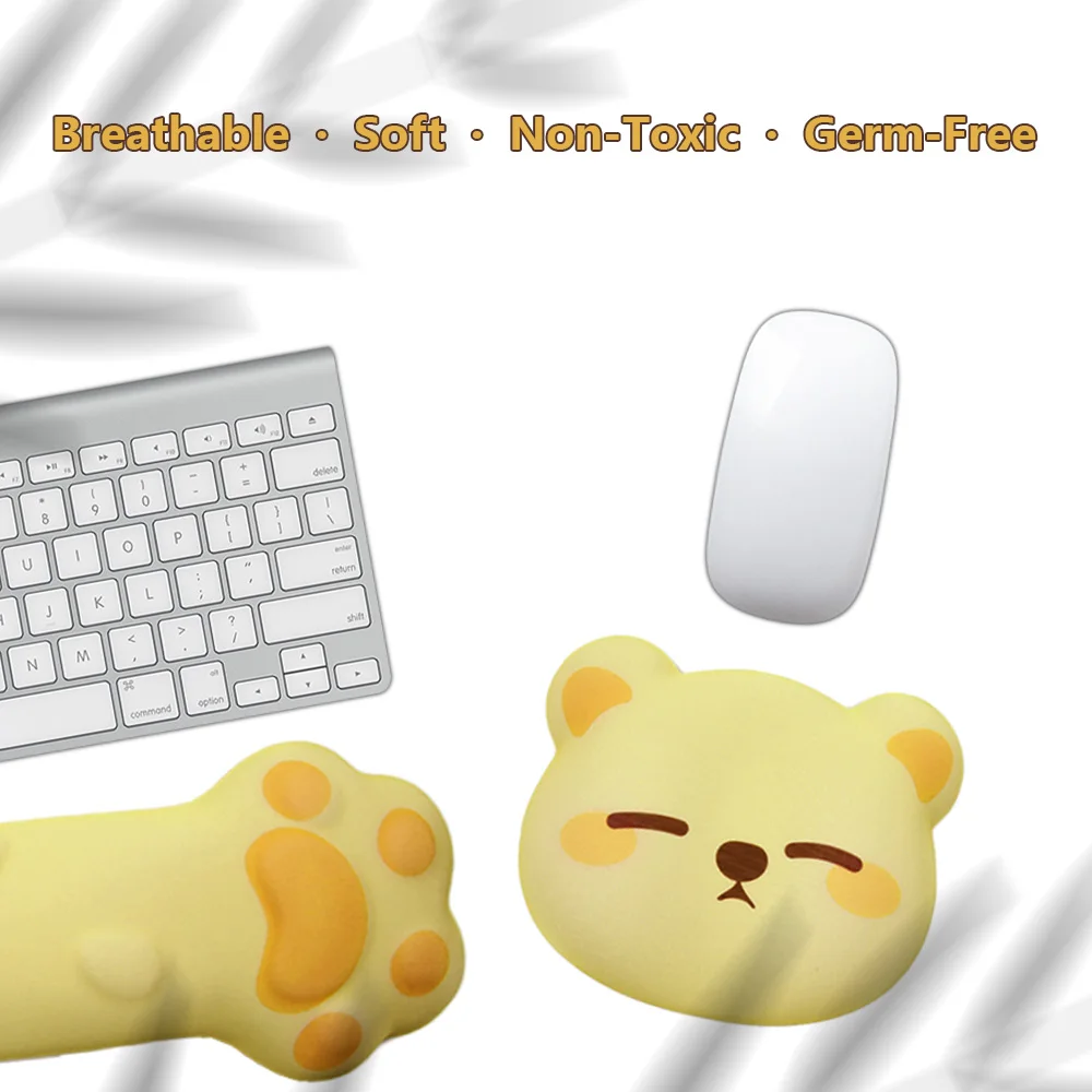 Yellow Squinted Bear Mouse Pad Wrist Pad Two-Piece Set - Keyboard wrist rest, ergonomic design, relieves wrist pain, non-toxic