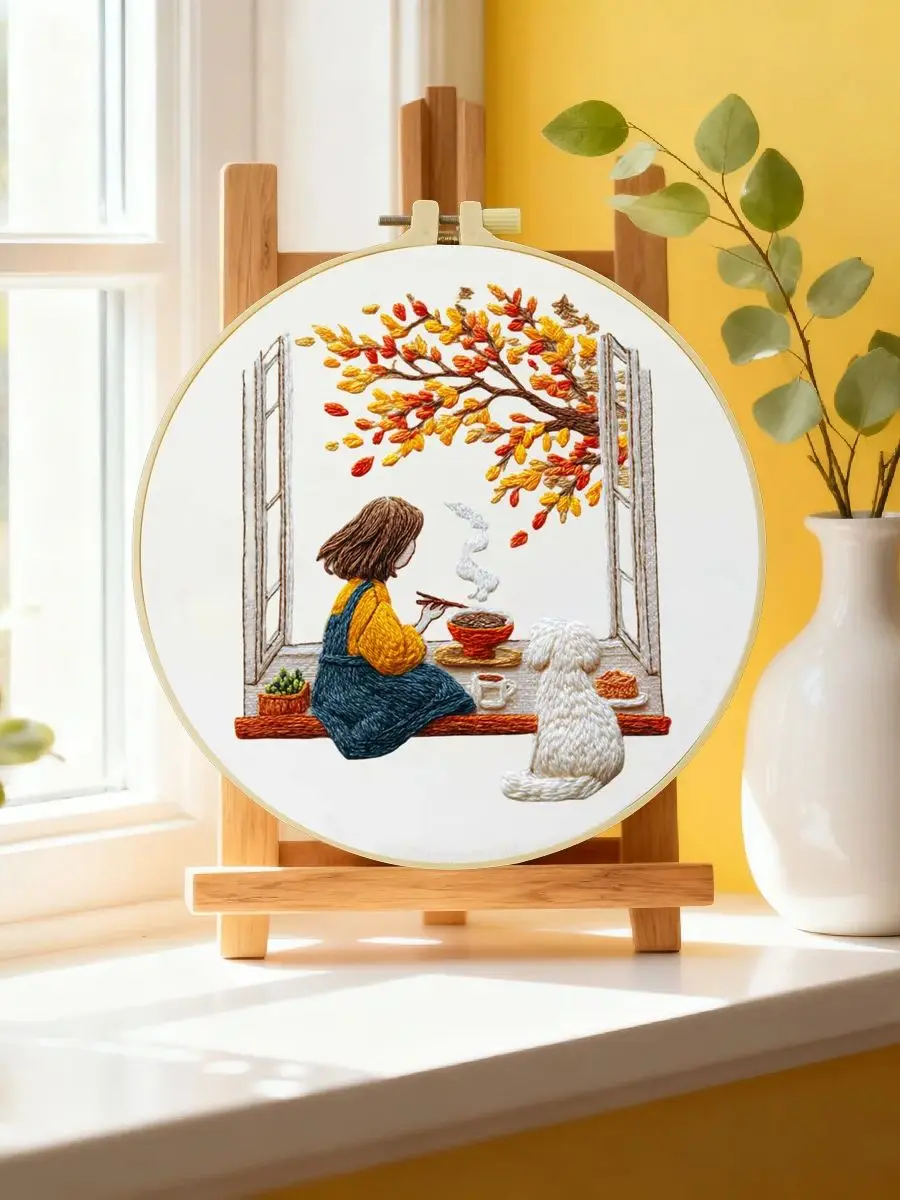 1 Stück 20x20 cm/15x15 cm 7,87/6,3 Zoll Stickerei-Starter-Kit für Mädchen, DIY-Kit, Stickerei-Set für Anfänger, Heimdekoration – Detail 6
