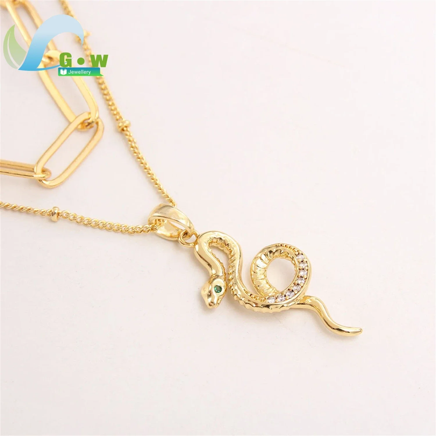 Adjustable Serpent Pendant Necklace Gold Plated Multi Chain Zircon Crystal Layered Minimalist European American Womens Jewelry