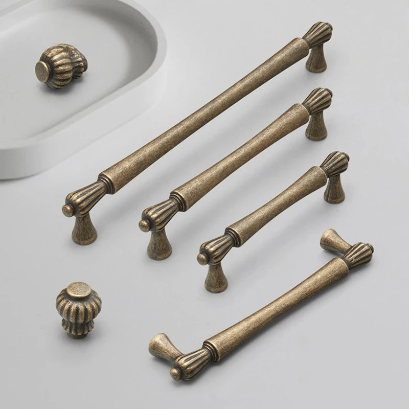 European Cabinet Door Handle Yellow Bronze Wardrobe Drawer Handle Retro Handles and Knobs American Drawer Pull Furniture Handle