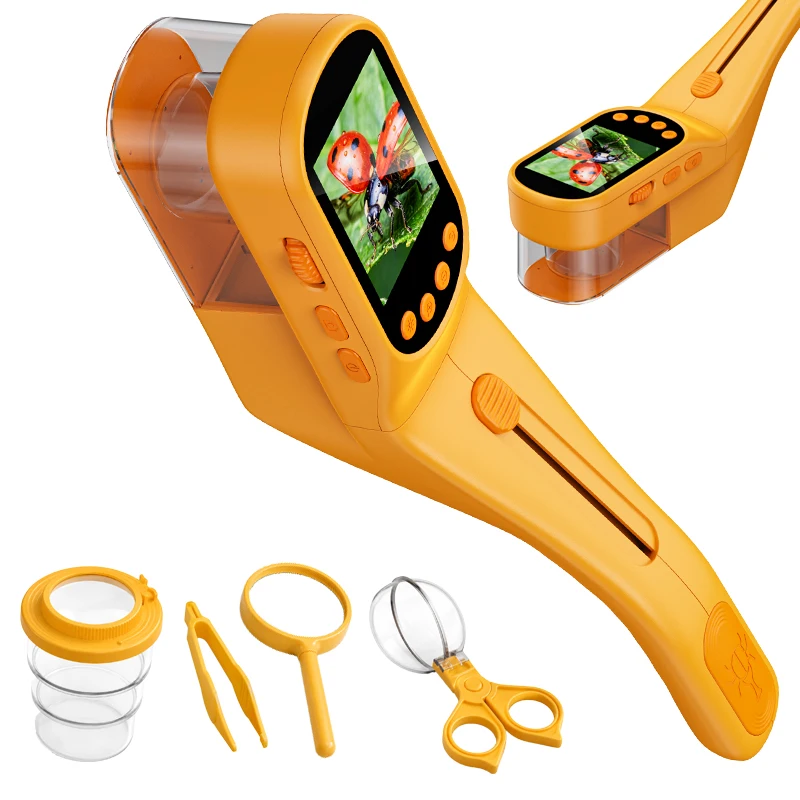 500X Kids Bug Catcher Microscope With 8 LED 2.4 Inch IPS Screen, Portable Handheld Insect Observation Microscope Idea for Gift