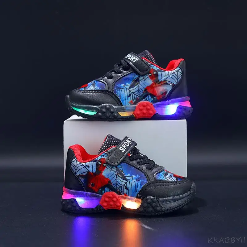 Spiderman Kids Baby Boys Sneakers Children Glowing Kids LED Light Shoes Chaussure Enfant Girl Running Sport Casual Shoes