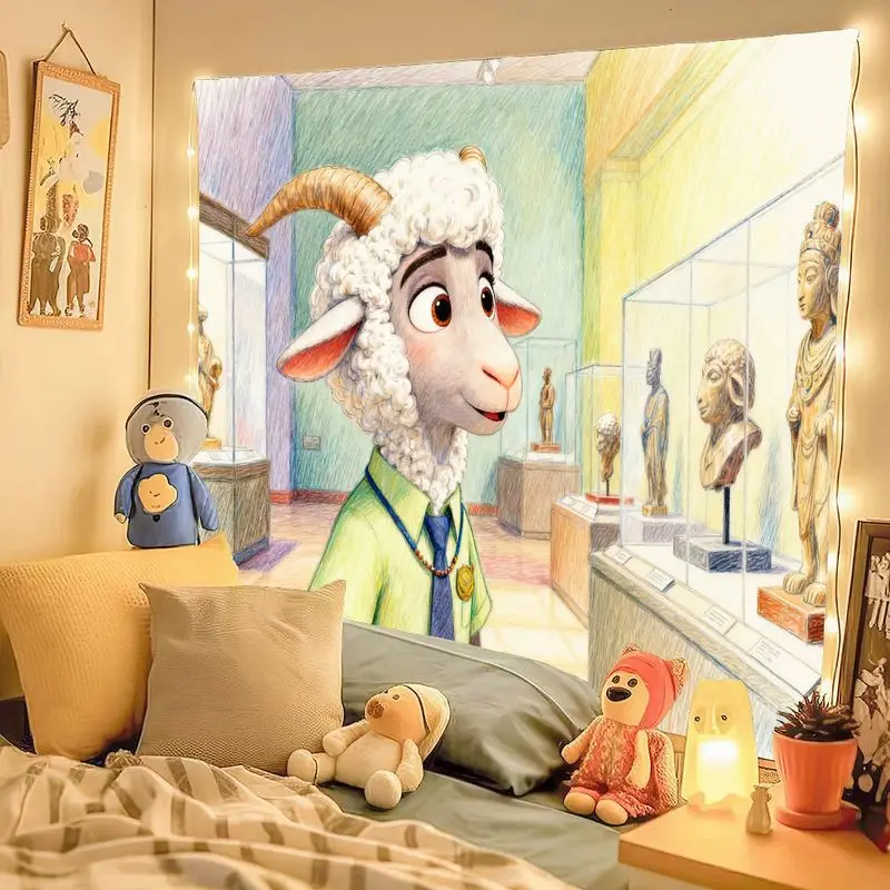 Tapiz del Museo de ovejas Zootopia Bellwether, arte de la pared de dibujos animados, decoración del hogar de poliéster, regalo estético para dormitorio, sala de estar, 1 ud.